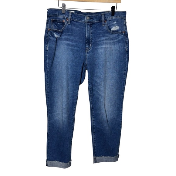 Gap Denim - Gap Mid Rise Girlfriend Medium Wash Denim Blue Jeans Size 30 Rolled Cuff Cropped